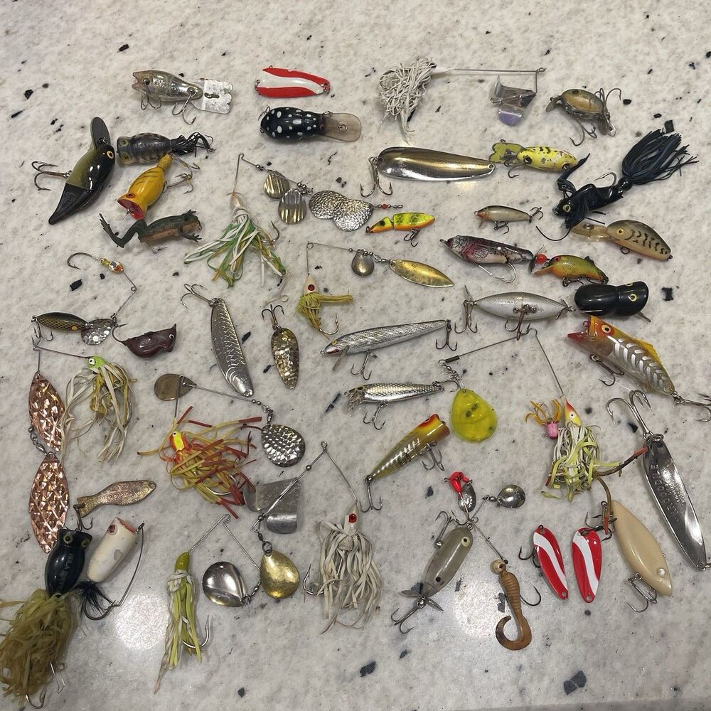 Lot 47 Vintage Fishing Lures Crankbaits Spoons Spinners Tackle Heddon Arbogast